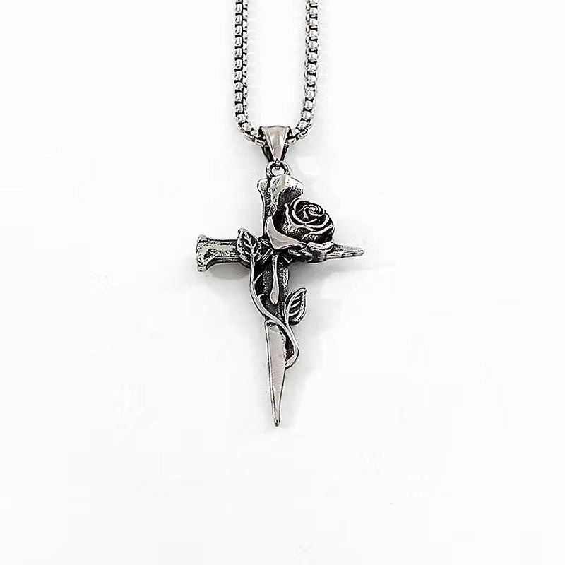 Wholesale  Retro Color-free Male Decoration Cross Pendant Necklace Simple Woolen Chain