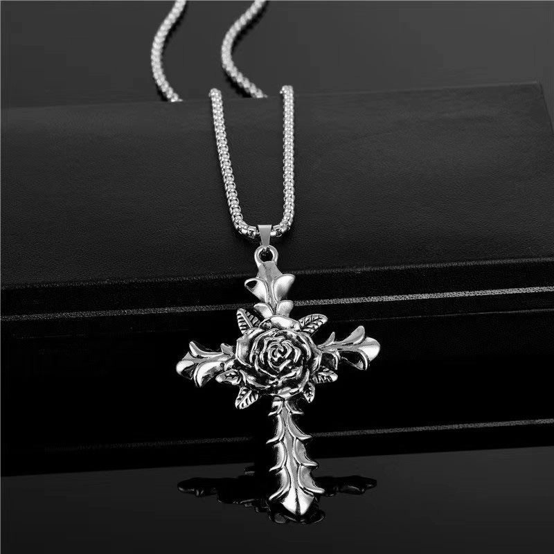 Wholesale  Retro Color-free Male Decoration Cross Pendant Necklace Simple Woolen Chain