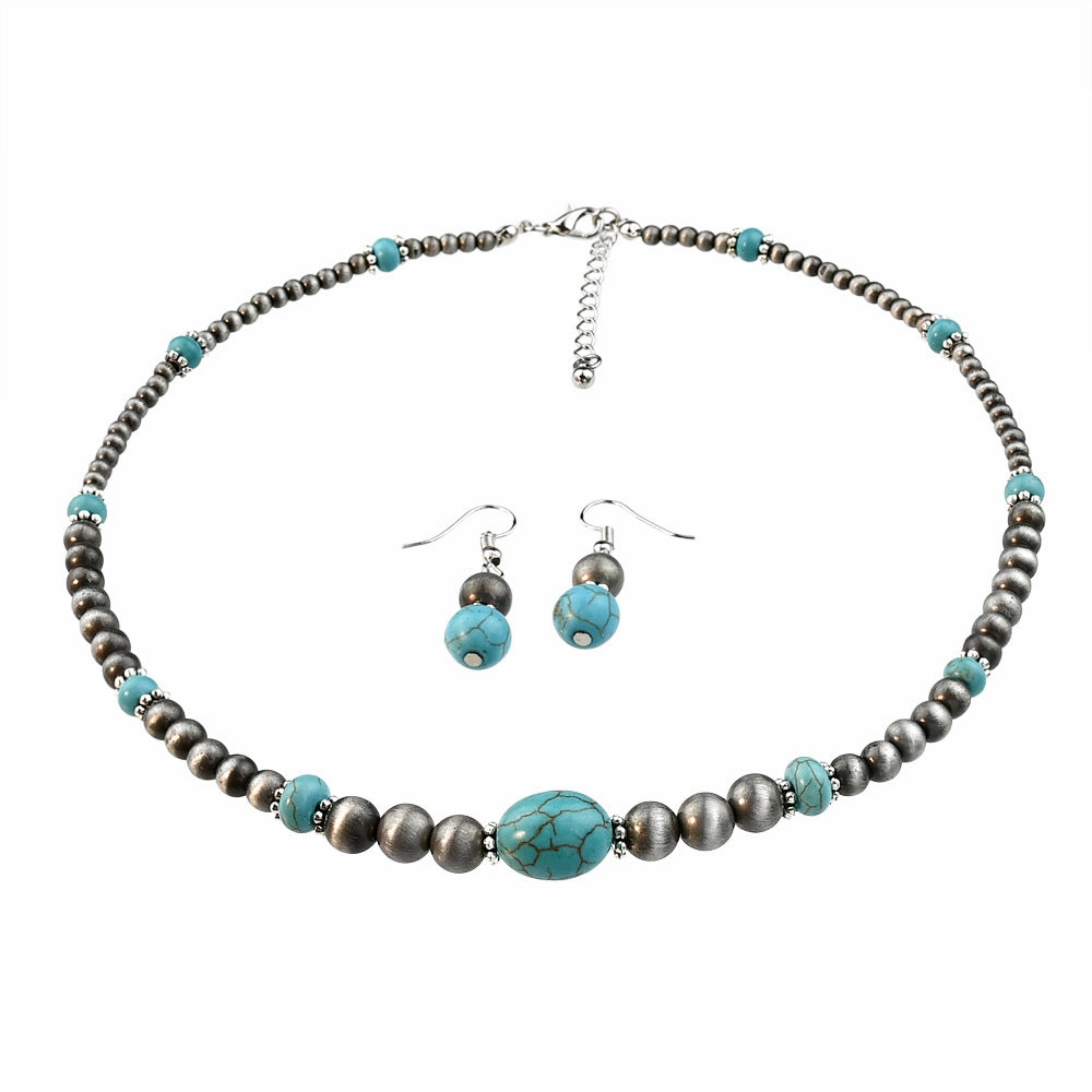 Wholesale Retro Ethnic Turquoise Necklace Earrings suit