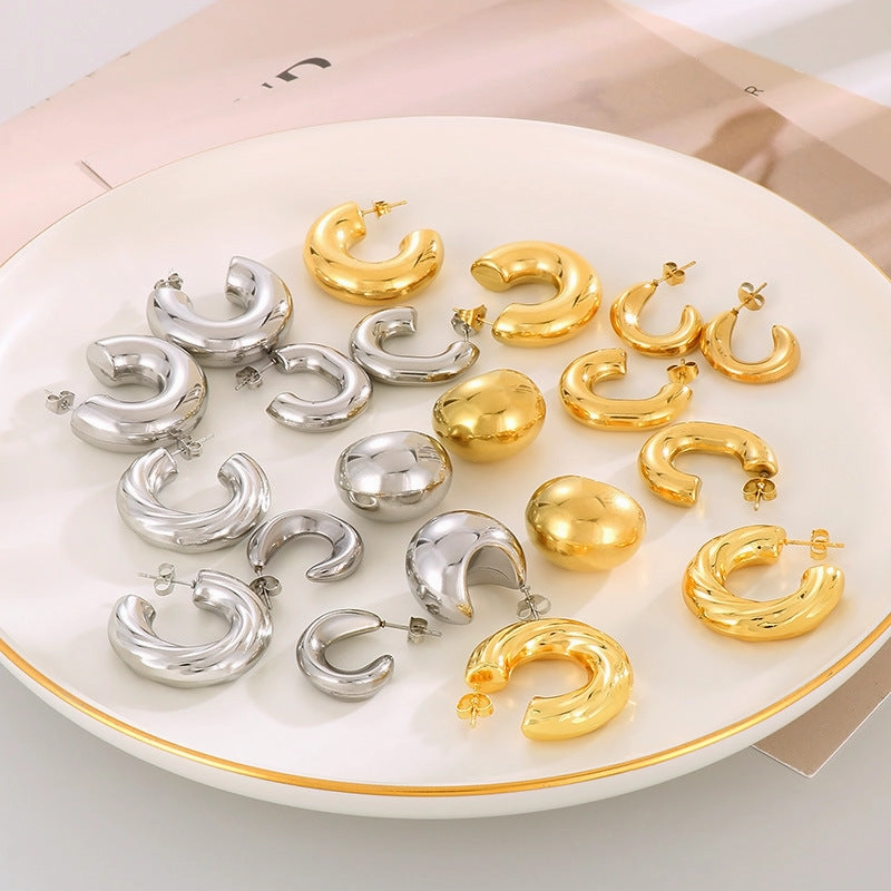 Wholesale Retro Geometric Irregular C Shape Polka Dot Gold Plated Earrings