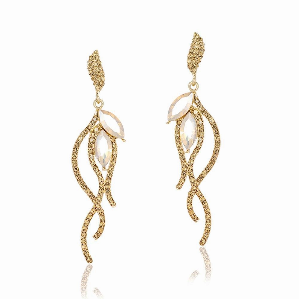 Wholesale Rhinestone Steel Needle Tassel Hollow Symmetry Earrings