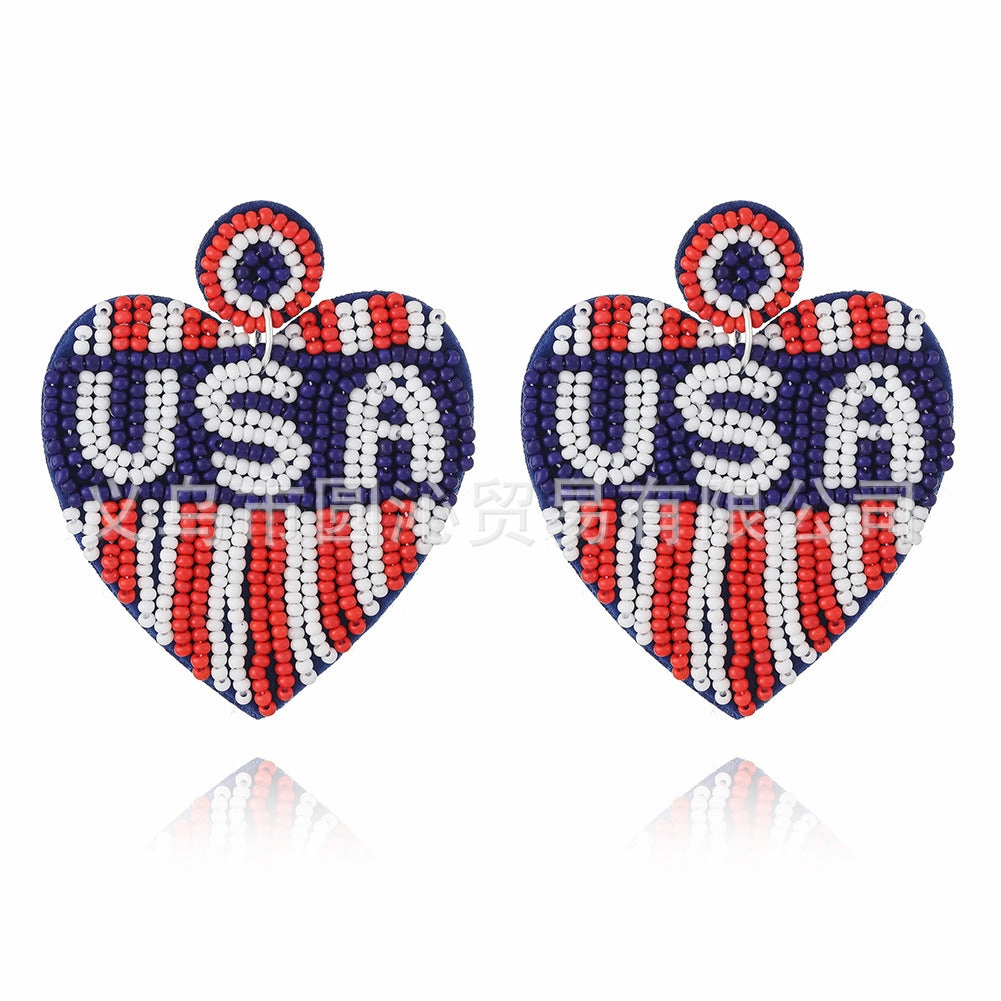Wholesale rice bead earrings ethnic style hand-stitched love fabric earrings