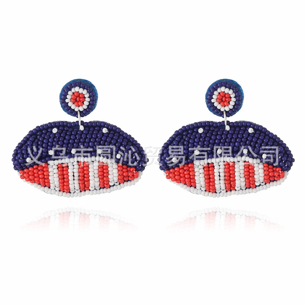 Wholesale rice bead earrings ethnic style hand-stitched love fabric earrings