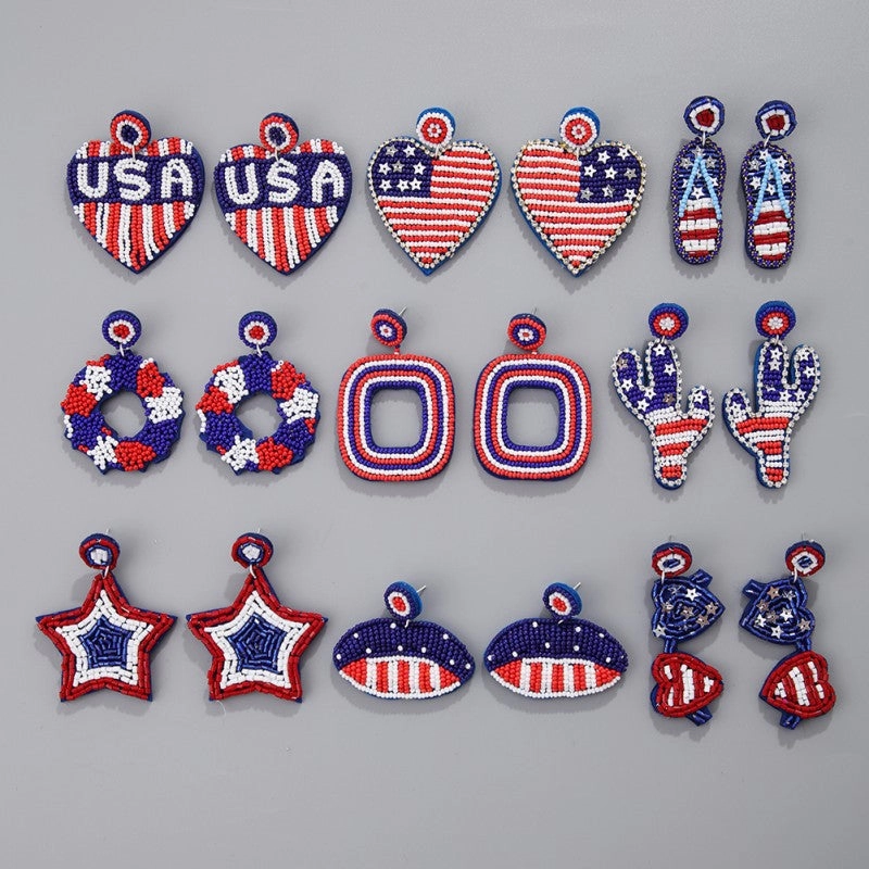Wholesale rice bead earrings ethnic style hand-stitched love fabric earrings