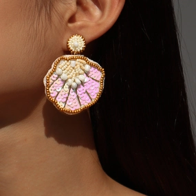 Wholesale Rice Beads and Shell Gradient Sequin Colorful Earrings