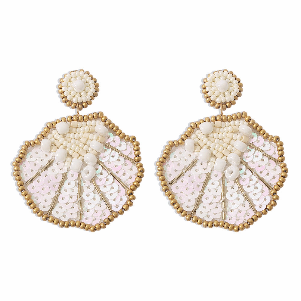 Wholesale Rice Beads and Shell Gradient Sequin Colorful Earrings