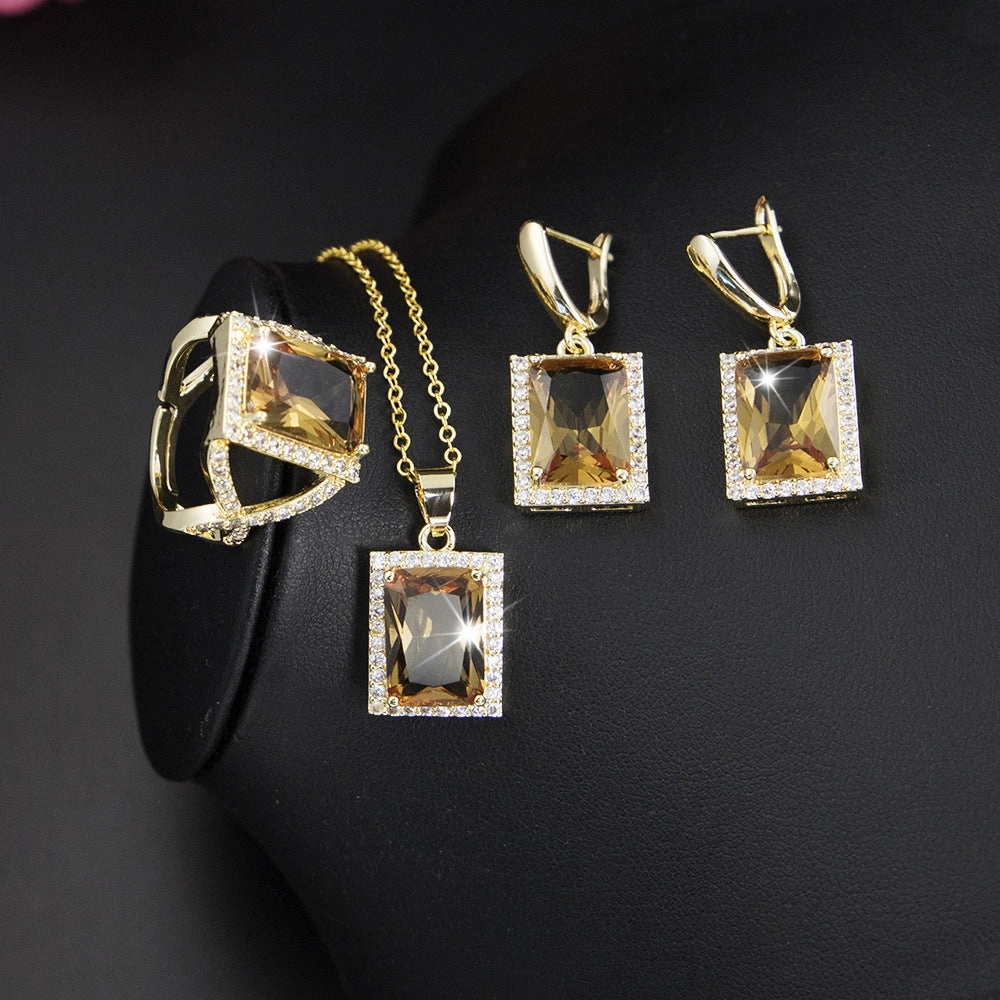 Wholesale Round Three-Piece Set Color Stone Earrings