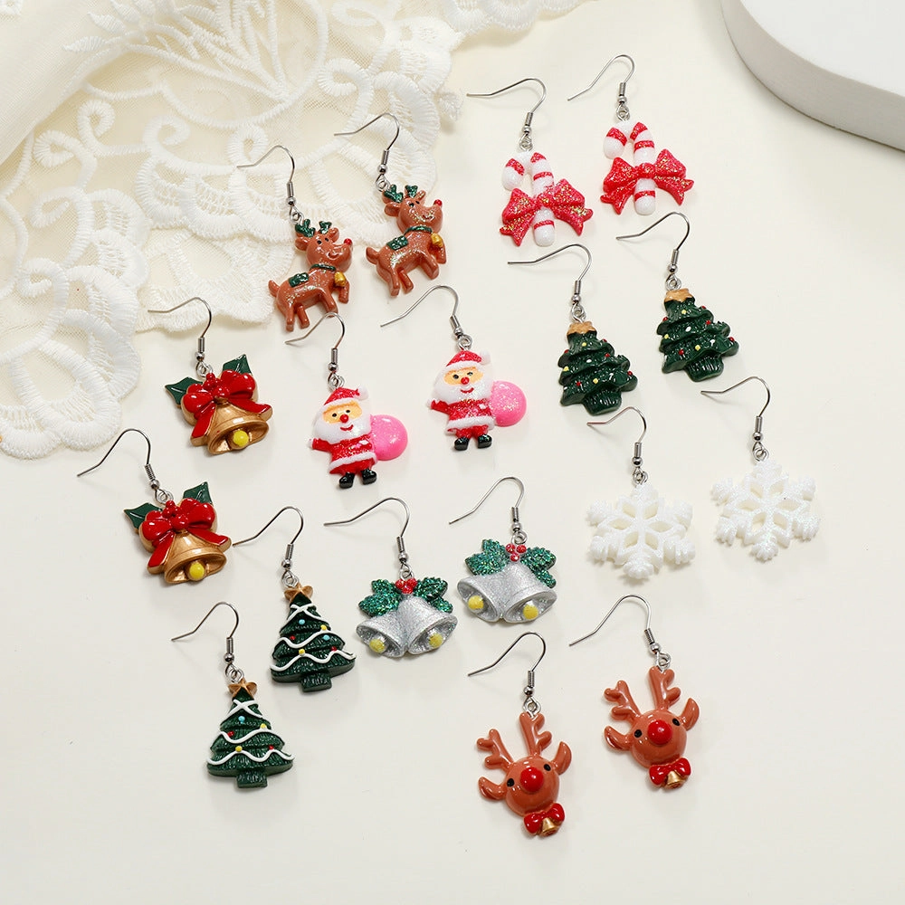 Wholesale Santa Claus Elk Snowflake Resin Earrings