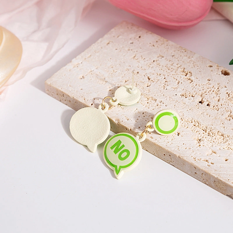 Wholesale Silver Needle Simple Dialogue YES NO Earrings