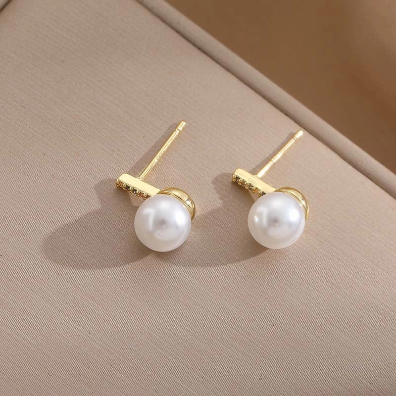 Wholesale Silver Needle Stud Earrings with Diamonds and Pearls