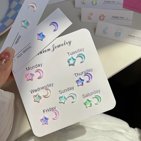 Wholesale Silver Pin Star Moon Girl Stud Earrings