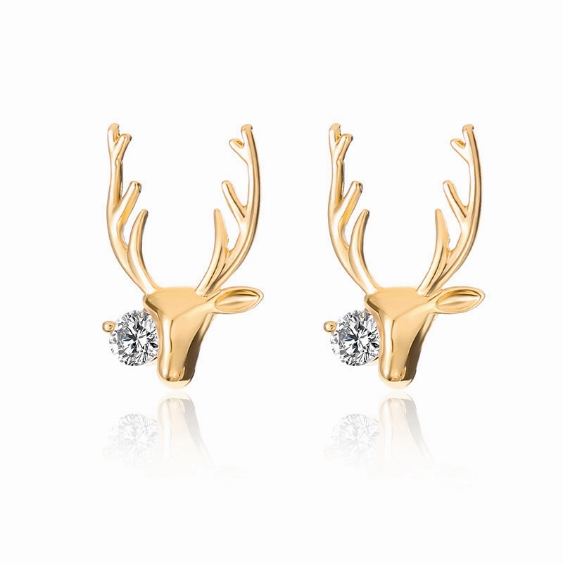 Wholesale Simple Copper Inlaid Zircon Small Elk Earrings