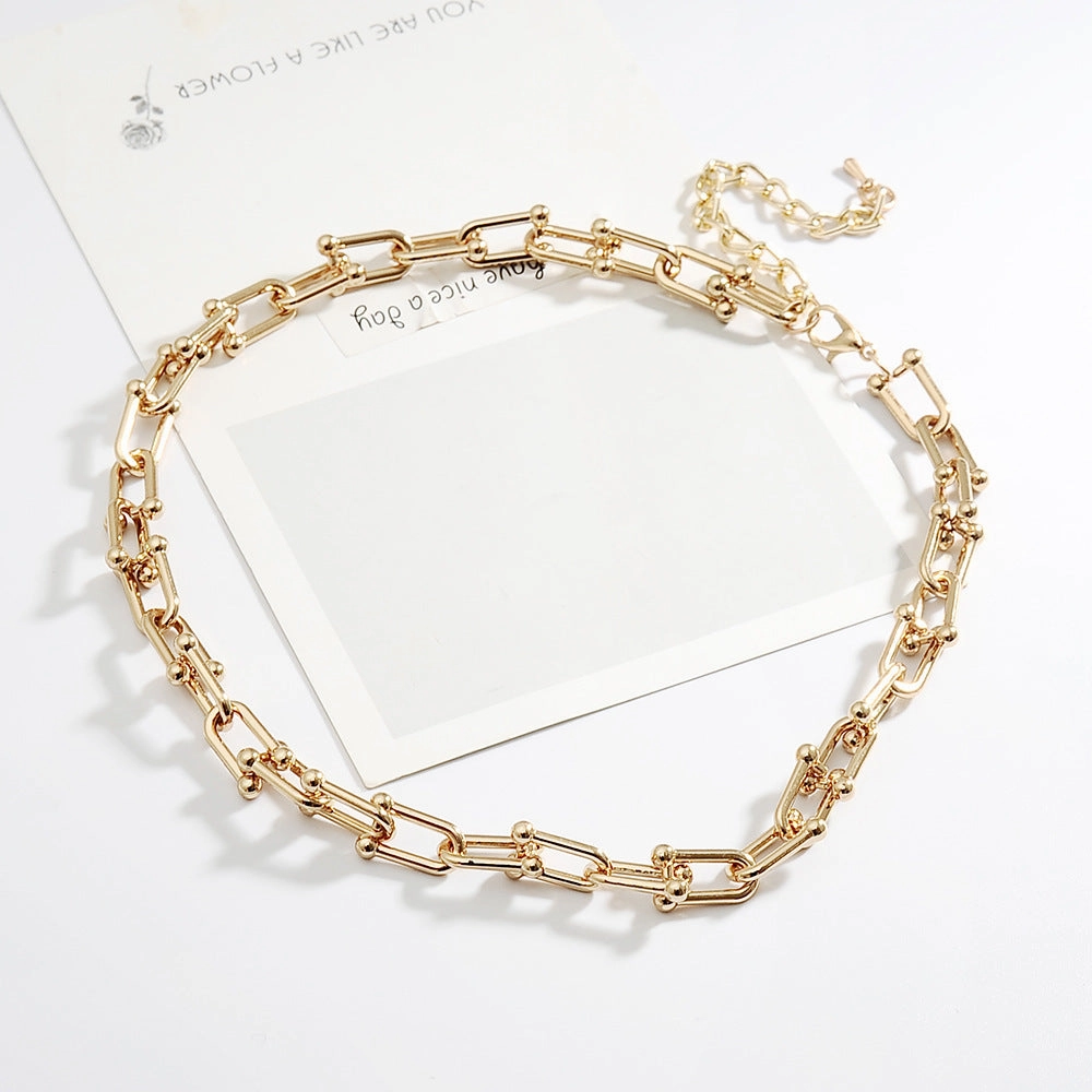 Wholesale Simple U-shaped Horseshoe Buckle Stitching Bracelet Necklace and Earrings Set