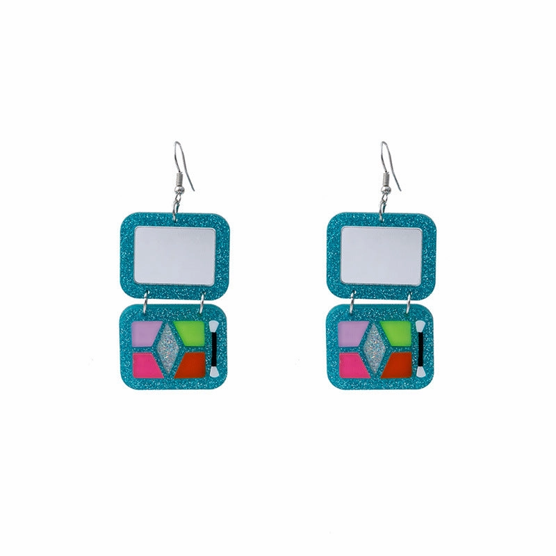 Wholesale Simulated Eye Shadow Palette Resin Contrasting Color Sequin Mirror Earrings