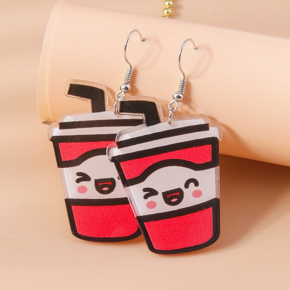 Wholesale Simulated Food Toys Milk Tea Chips Drinks  Plastic Cute Earrings