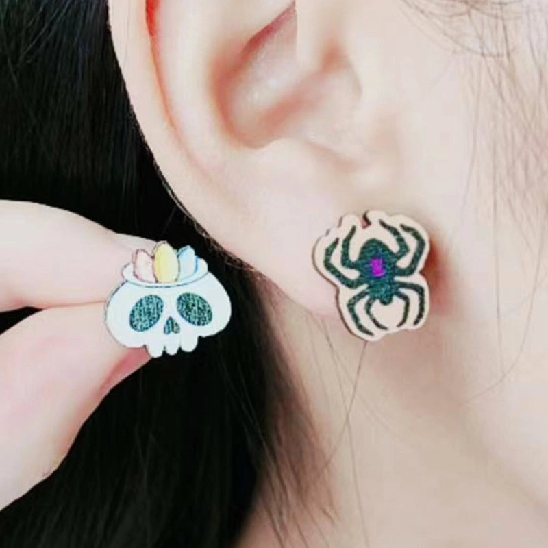 Wholesale Skull Spider Ghost Wood Earrings