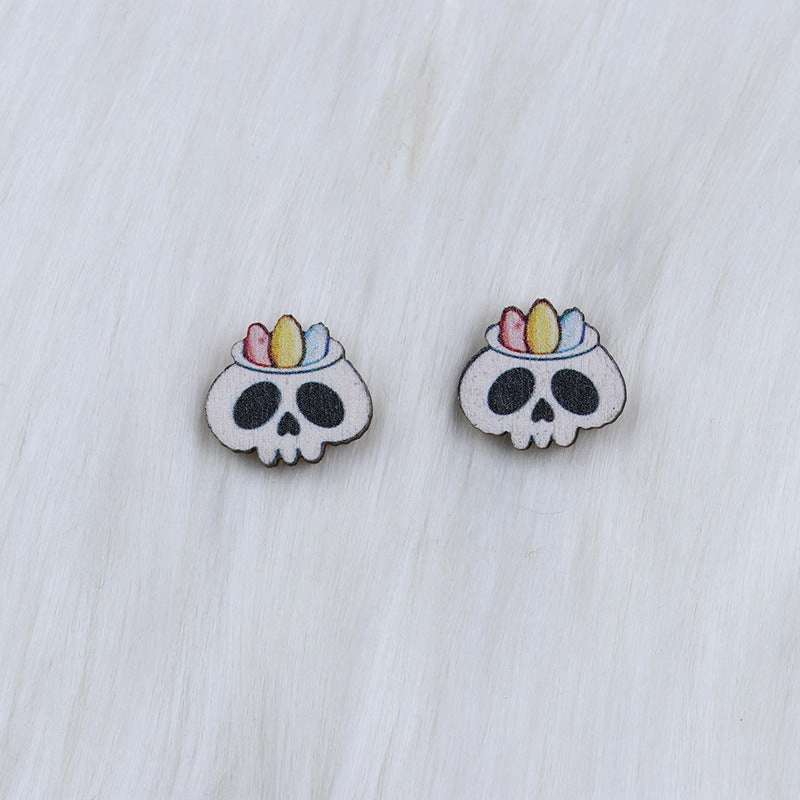 Wholesale Skull Spider Ghost Wood Earrings