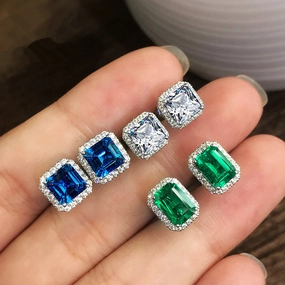 Wholesale Square Green Zircon Copper Earrings