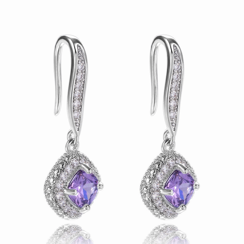 Wholesale Square Zirconia Copper Earrings