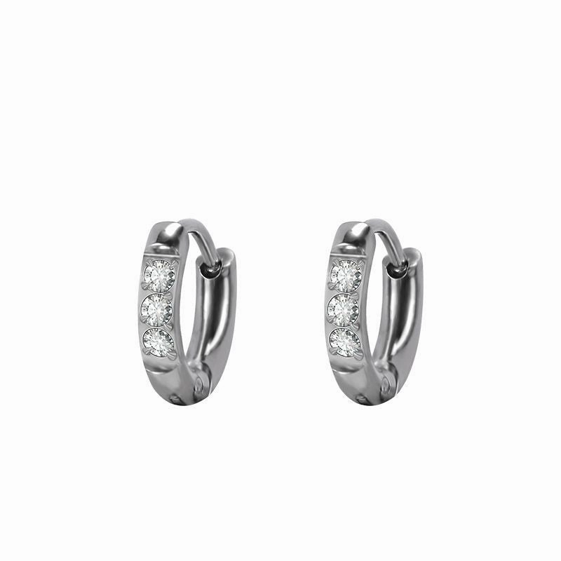 Wholesale Stainless Steel Diamond Silver Couple Earrings
