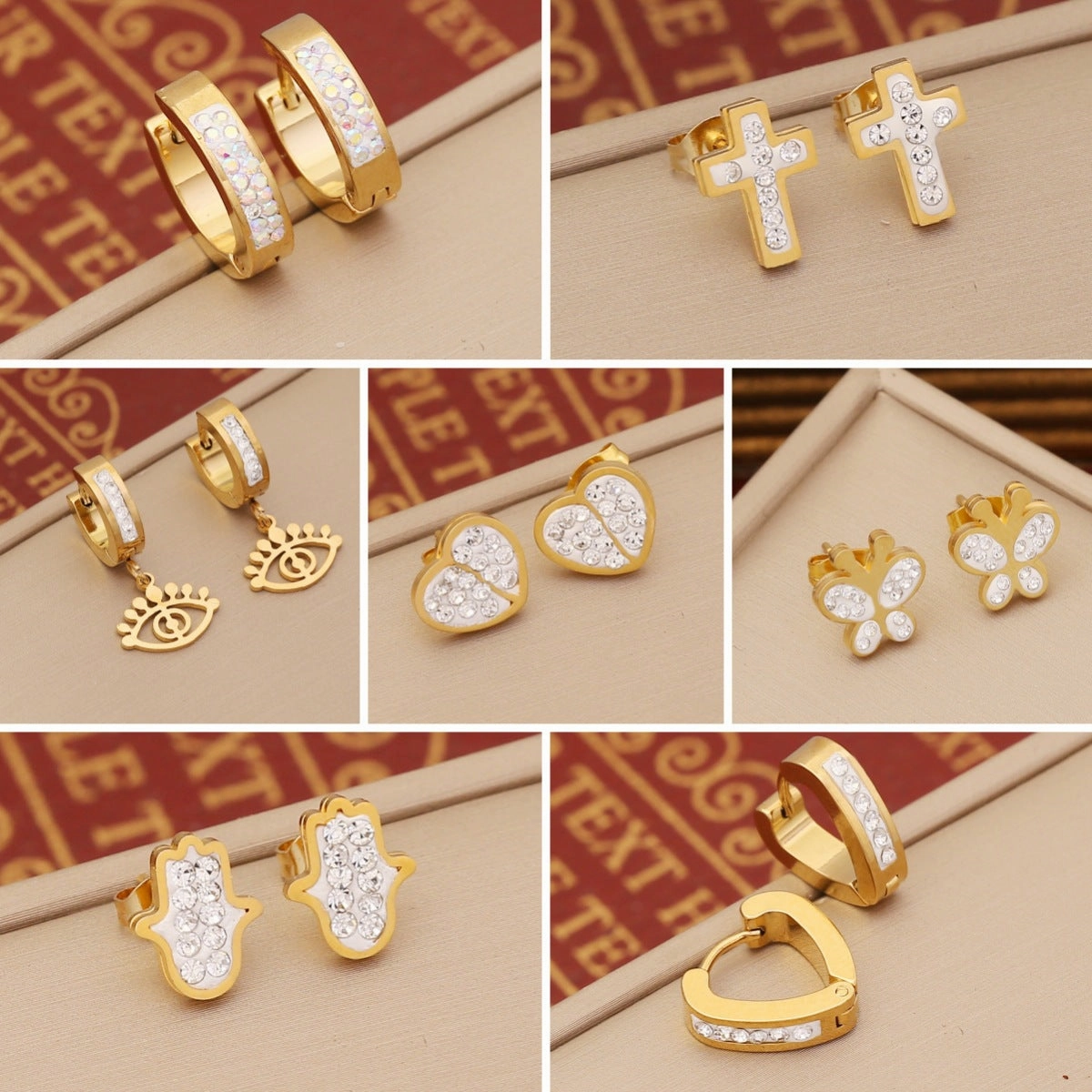 Wholesale Stainless Steel Full Diamond Heart Earrings