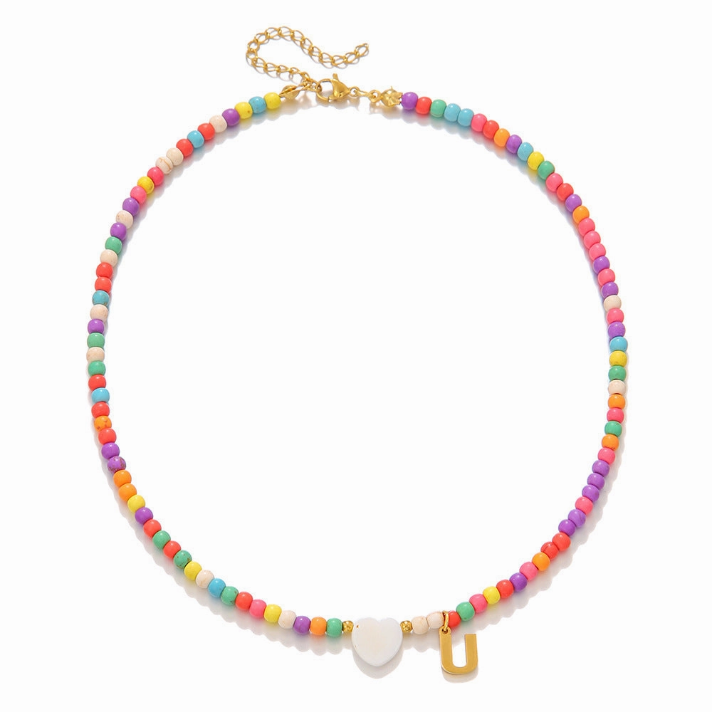 Wholesale stainless steel letter necklace mixed color turquoise shell love clavicle chain DIY hot fashion necklace