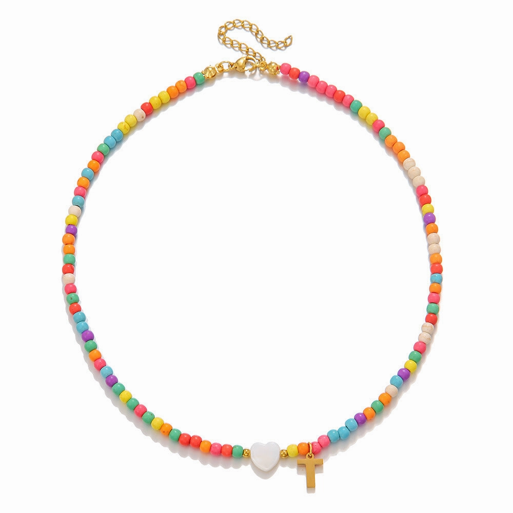 Wholesale stainless steel letter necklace mixed color turquoise shell love clavicle chain DIY hot fashion necklace