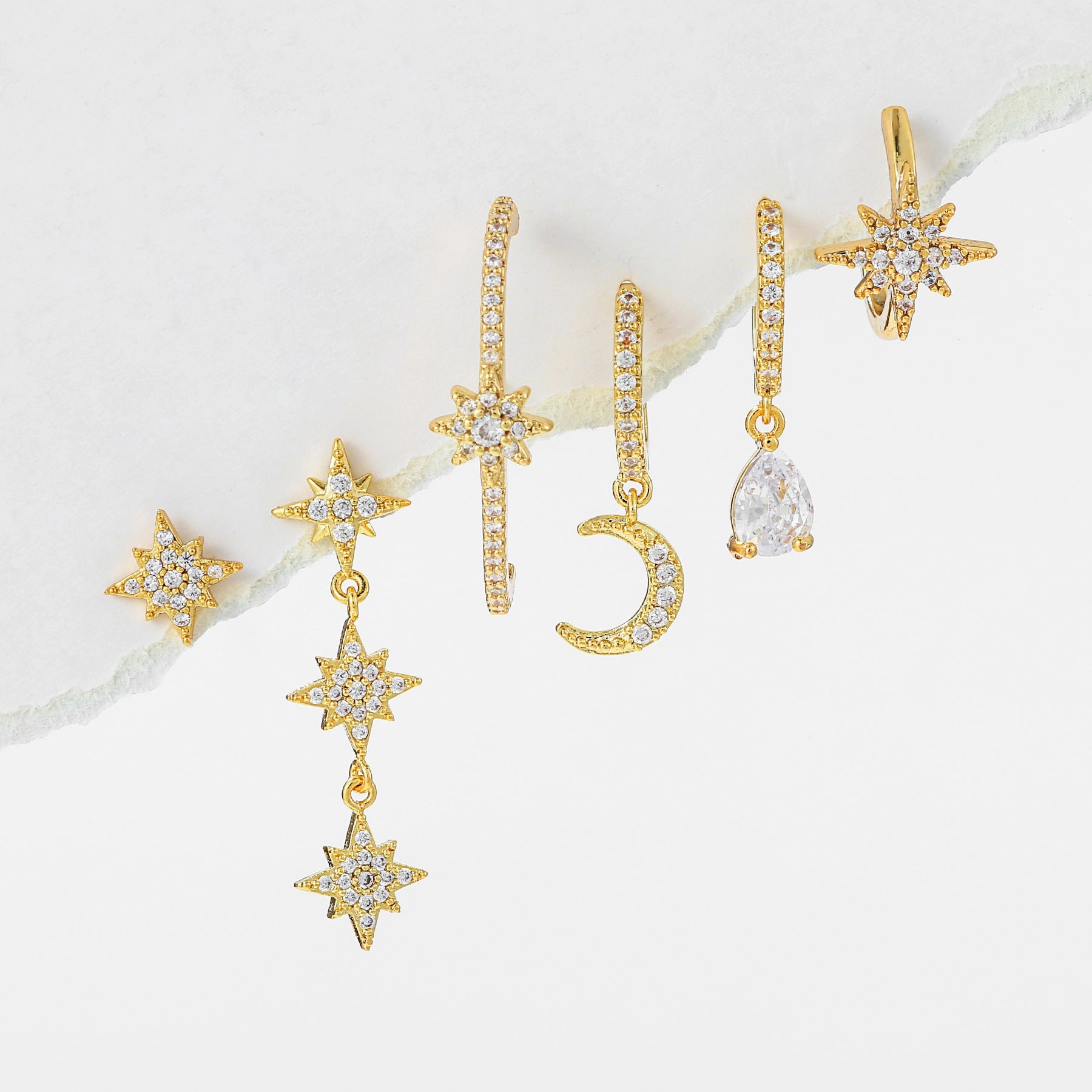 Wholesale Star Metal Moon Earrings Set