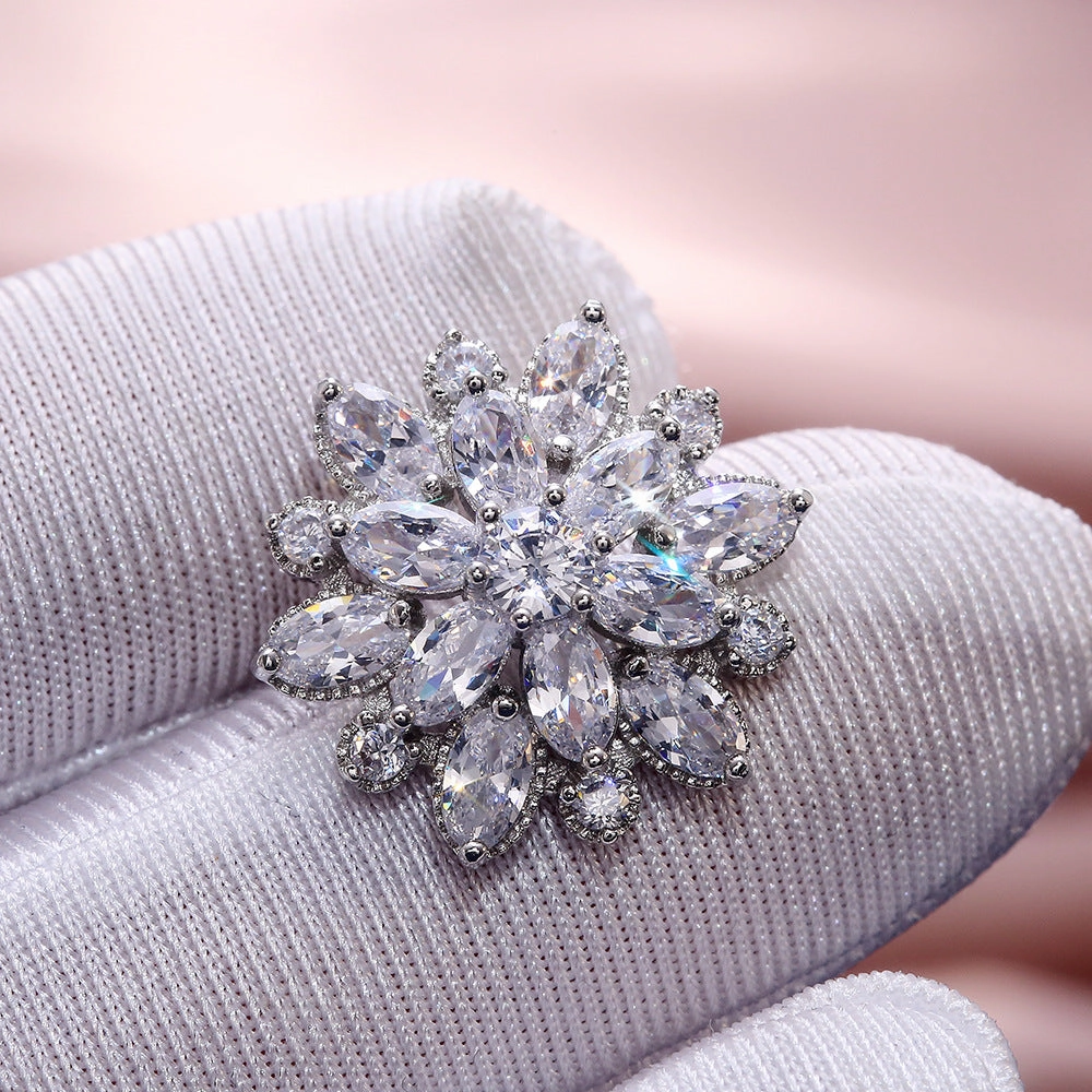 Wholesale Sunflower Double Zircon Copper Earrings