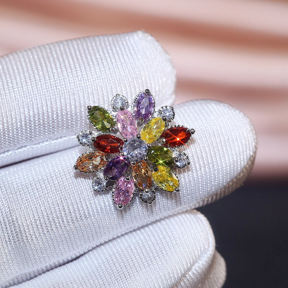 Wholesale Sunflower Double Zircon Copper Earrings