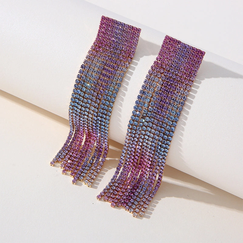 Wholesale Tassel Chain Full Diamond Earrings OLY-ES-SHY002