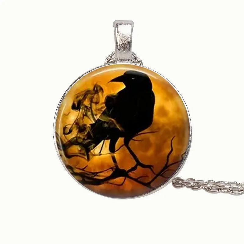 Wholesale Vintage Crow Crystal Pendant Halloween Gift Personalized Time Gem Necklace