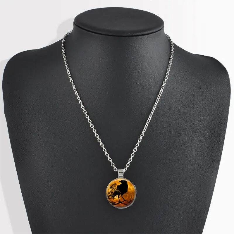 Wholesale Vintage Crow Crystal Pendant Halloween Gift Personalized Time Gem Necklace