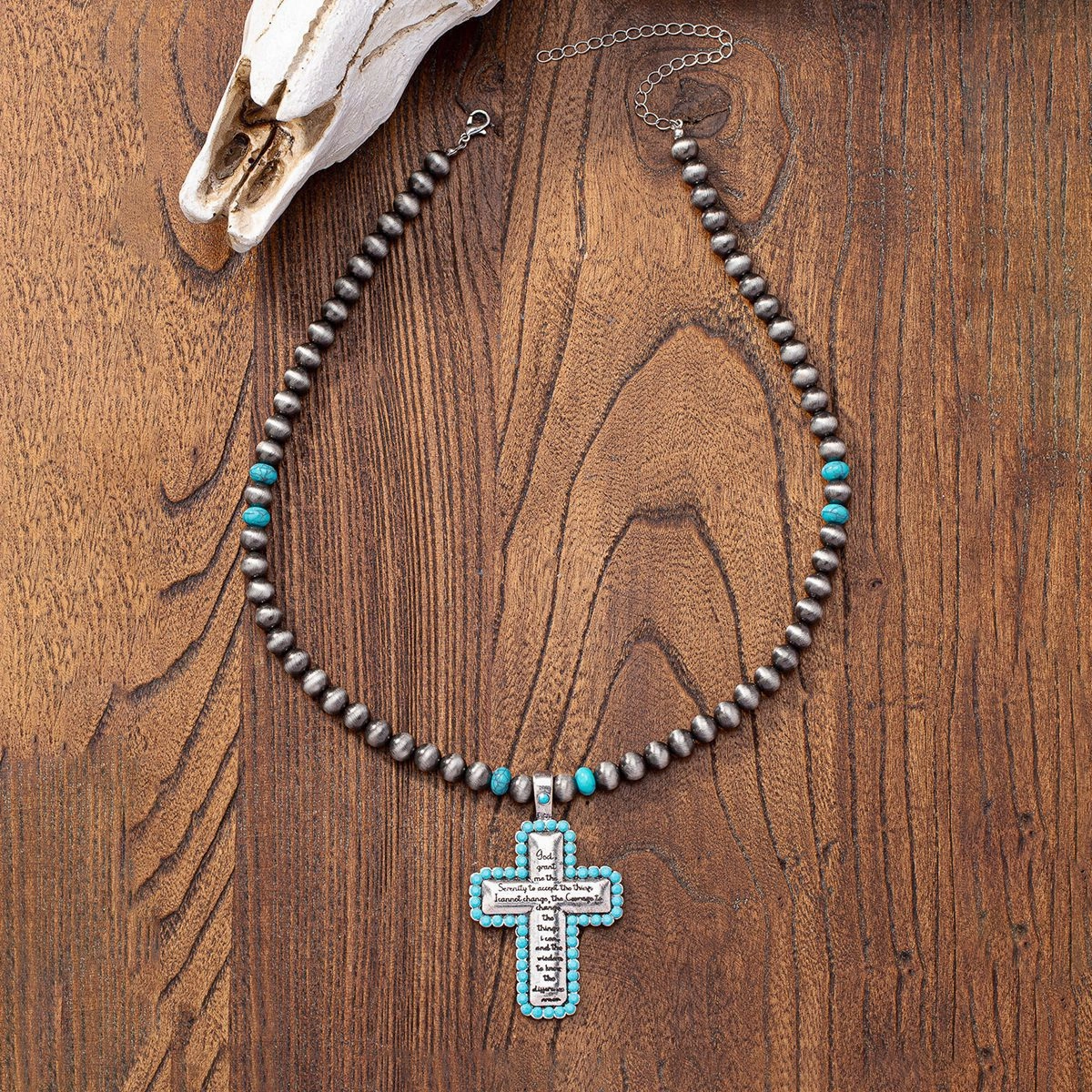 Wholesale Vintage Western Cross Heart Beaded Necklace
