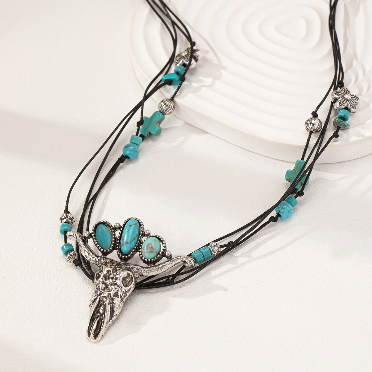 Wholesale Vintage Western Turquoise Bull Head Necklace