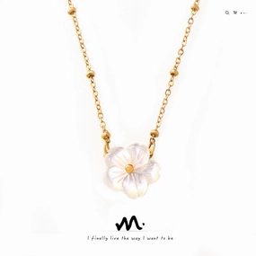 Wholesale White Sea Shell Flower Pendant Clip Bead Chain Titanium Steel Necklace
