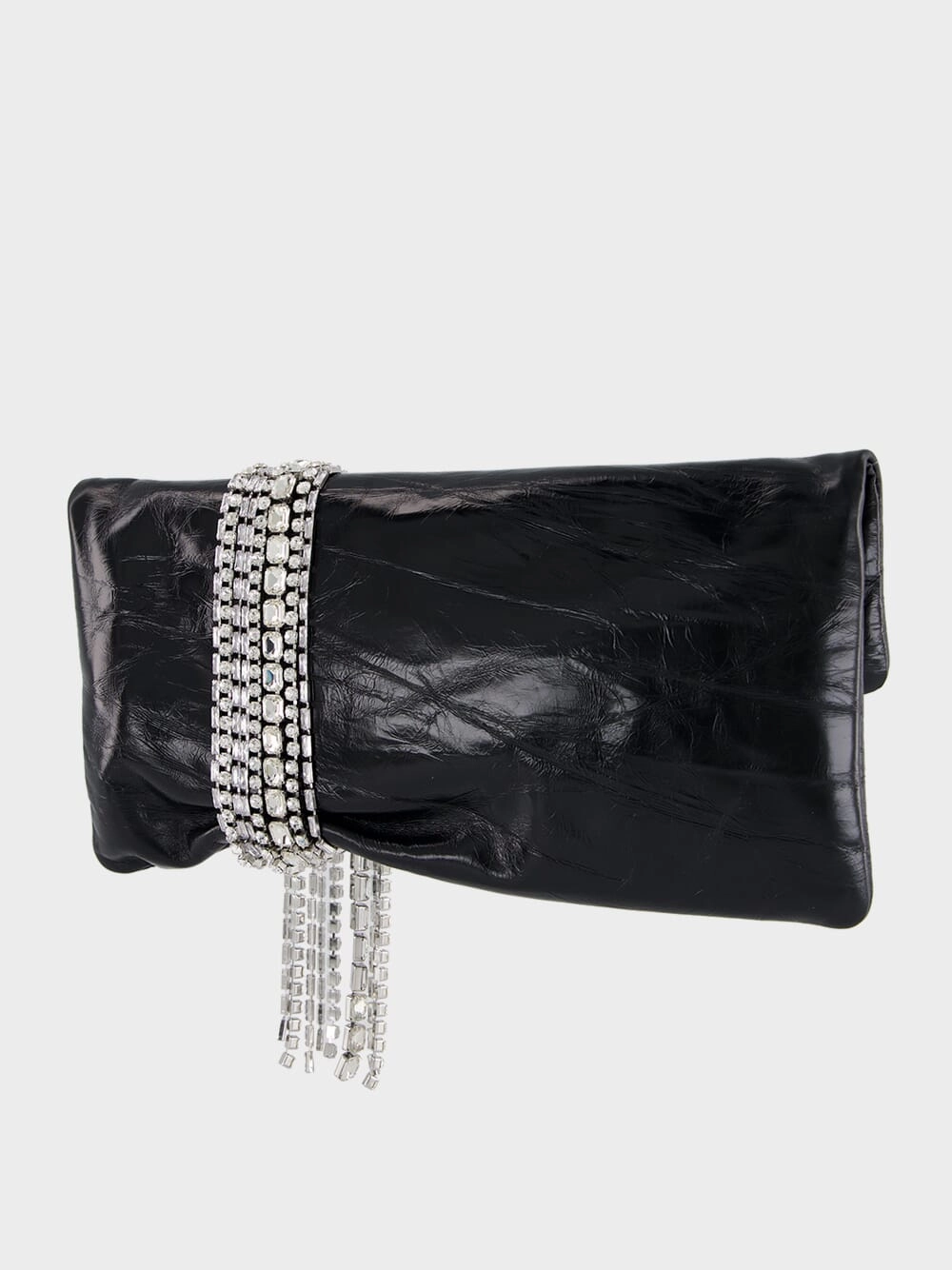 Zandra Black Vintage Metallic Leather Clutch Bag