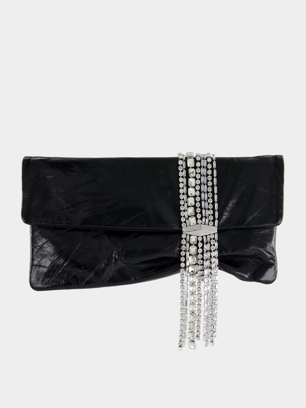 Zandra Black Vintage Metallic Leather Clutch Bag