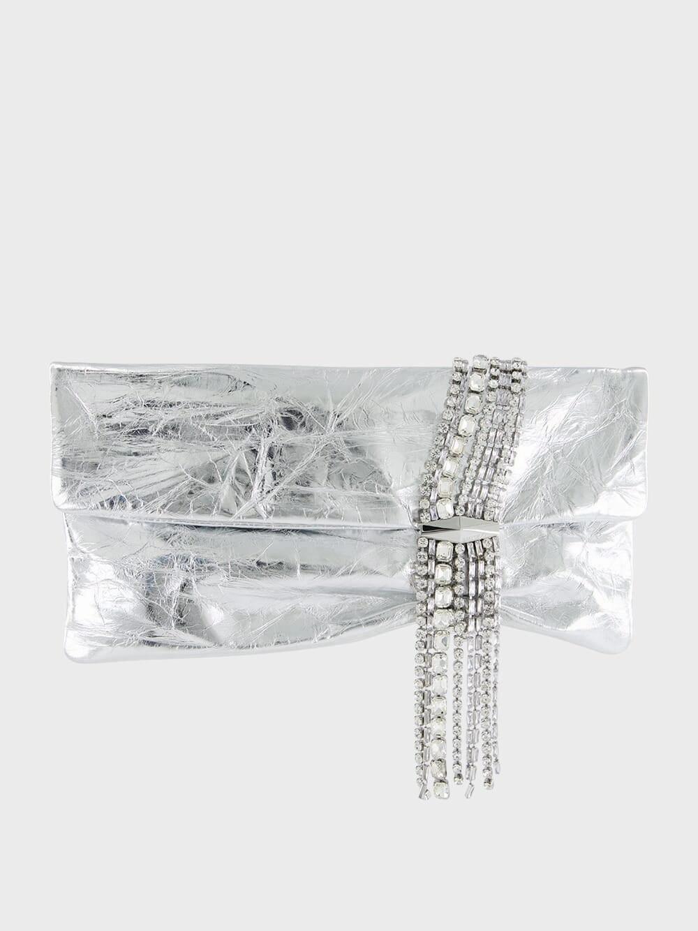 Zandra Silver Vintage Metallic Leather Clutch Bag