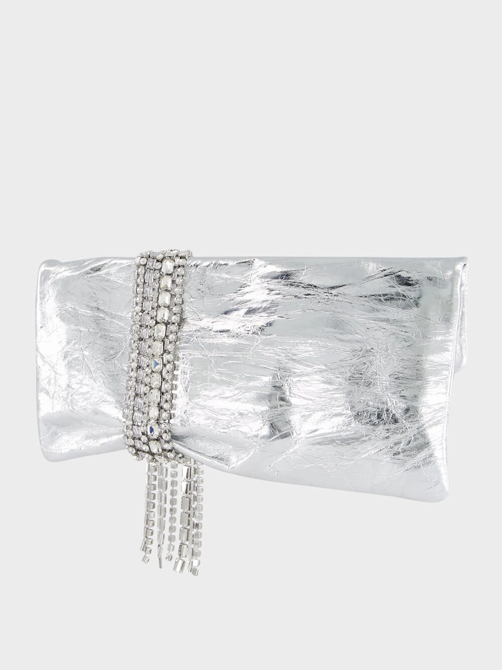 Zandra Silver Vintage Metallic Leather Clutch Bag
