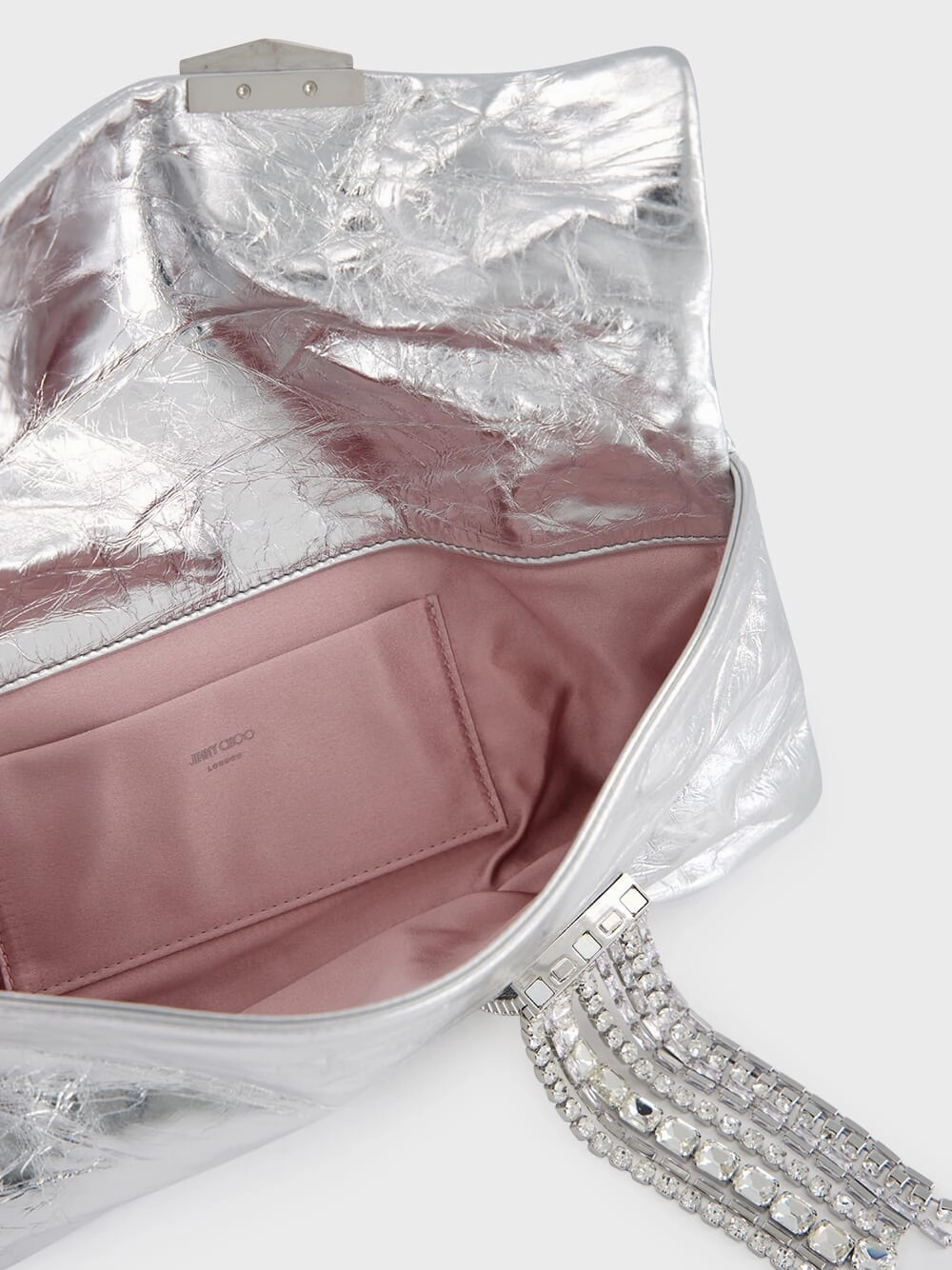 Zandra Silver Vintage Metallic Leather Clutch Bag